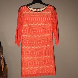 Orangy-pink Lacey cocktail dress